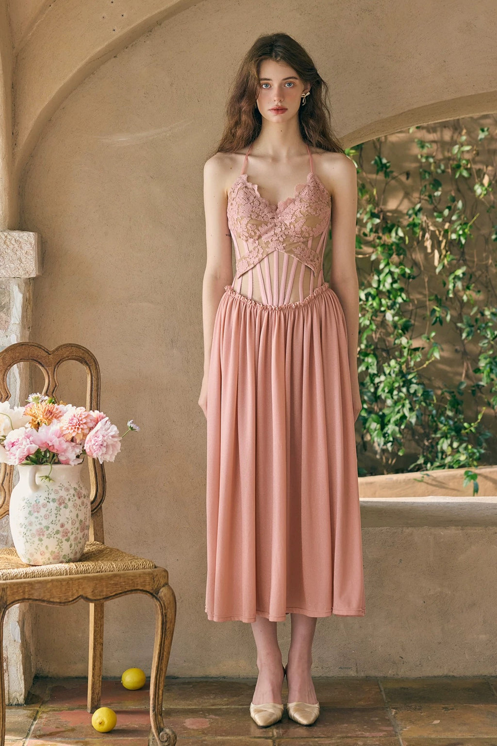 Blush Lace Corset Midi Dress – PinkbySherraine