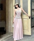 Blush Muse Strapless Tweed &amp; Pleated Maxi Dress