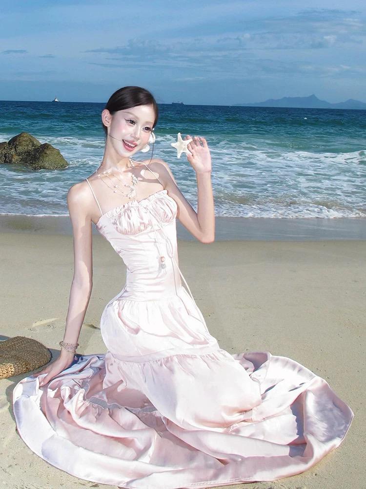 Blush Ruched Halter Maxi Dress – Soft Feminine Tiered Summer Gown