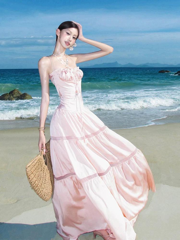 Blush Ruched Halter Maxi Dress – Soft Feminine Tiered Summer Gown