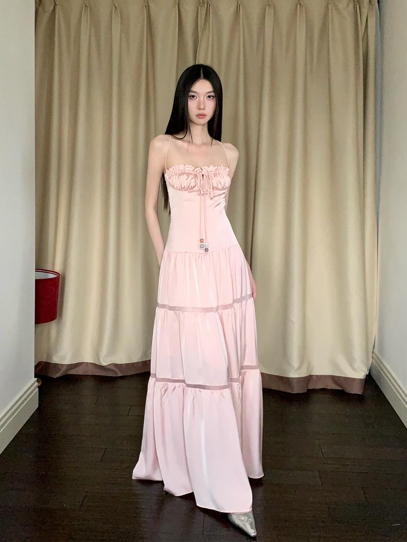 Blush Ruched Halter Maxi Dress – Soft Feminine Tiered Summer Gown