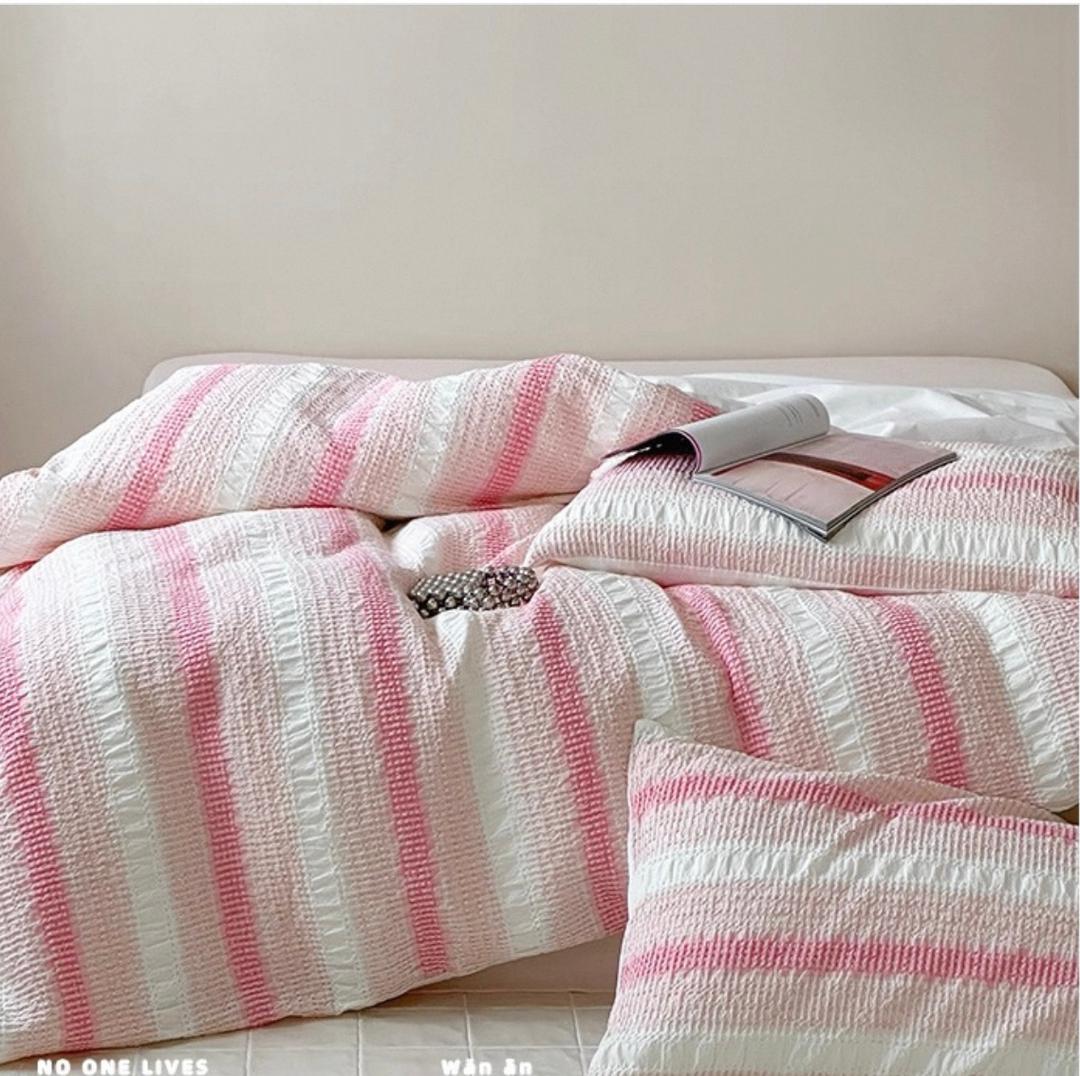 Pink & White Stripe Luxury Bedding Set – 4 Piece