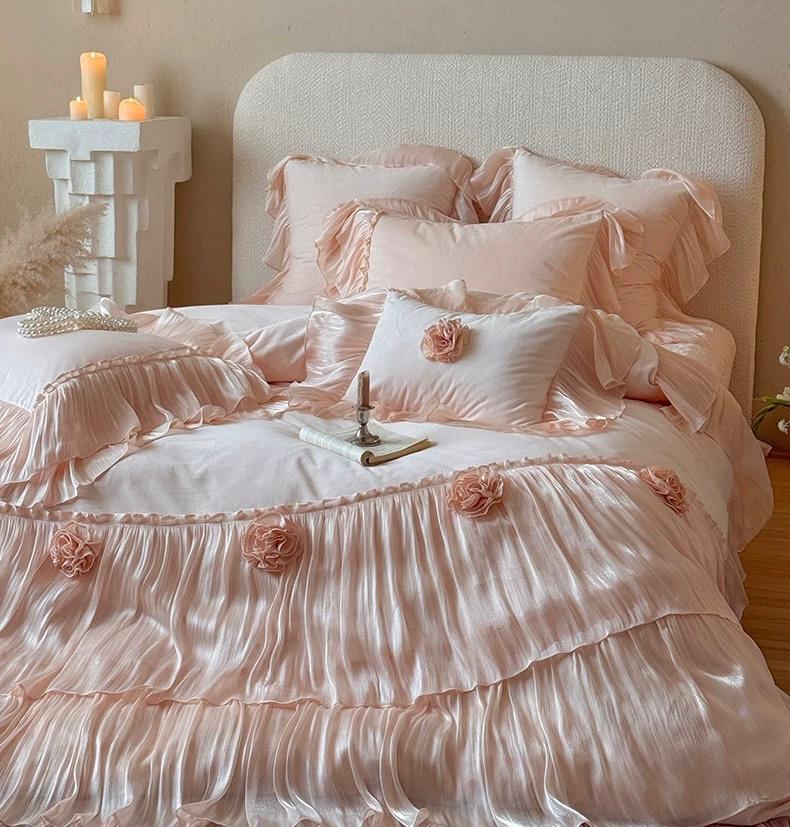 Blush Ruffle Floral 4-Piece Bedding Set