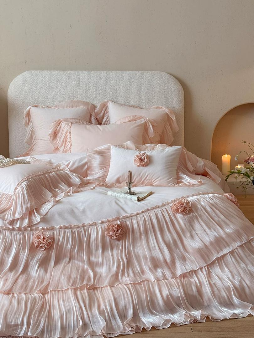 Blush Ruffle Floral 4-Piece Bedding Set