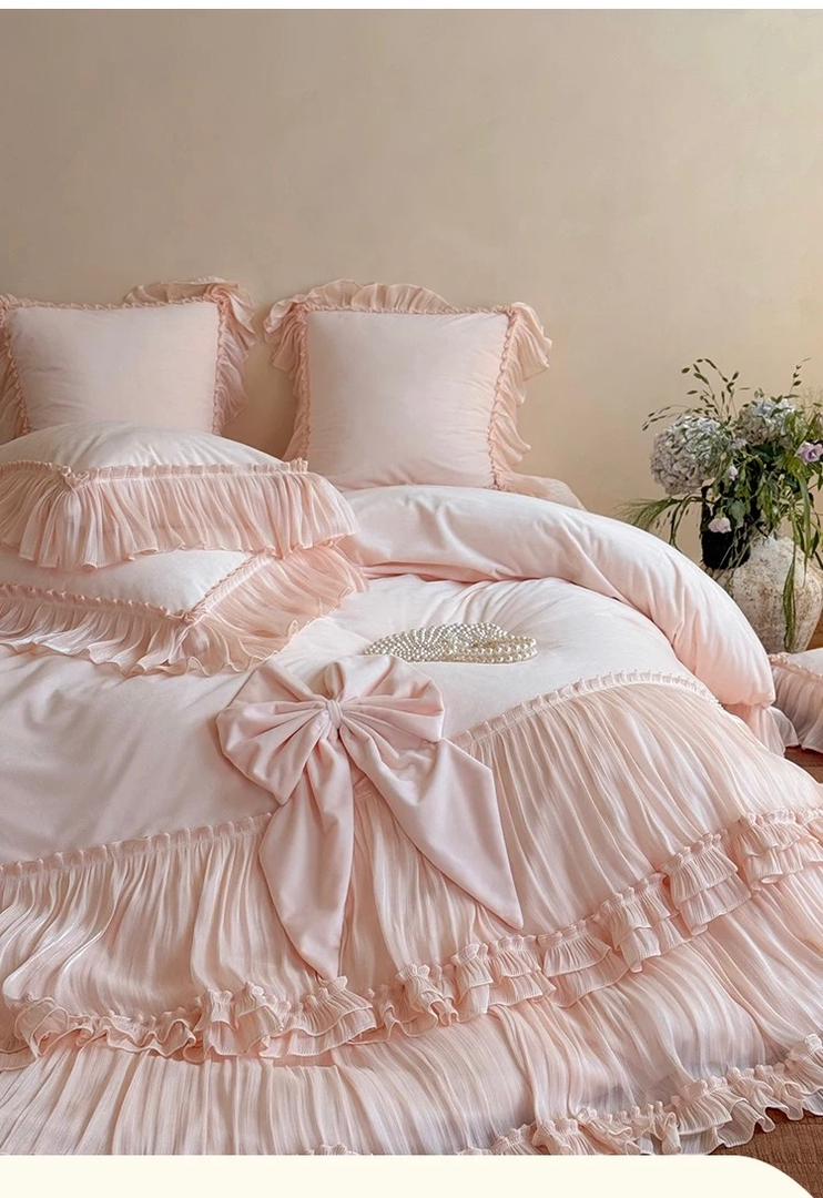 Blush Pink Ruffle Bedding Set – 4 Pieces