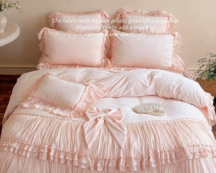 Blush Pink Ruffle Bedding Set – 4 Pieces