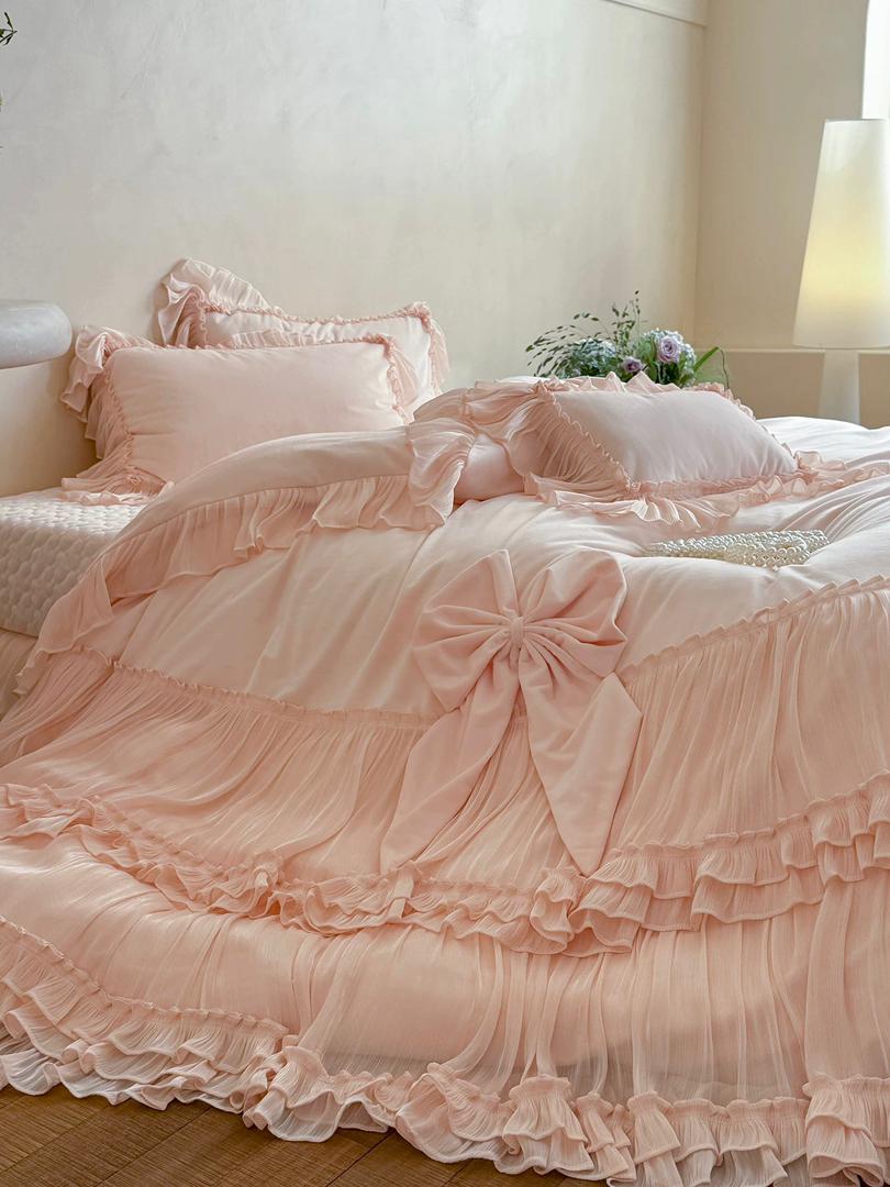 Blush Pink Ruffle Bedding Set – 4 Pieces