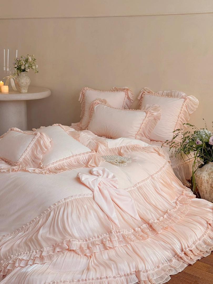 Blush Pink Ruffle Bedding Set – 4 Pieces