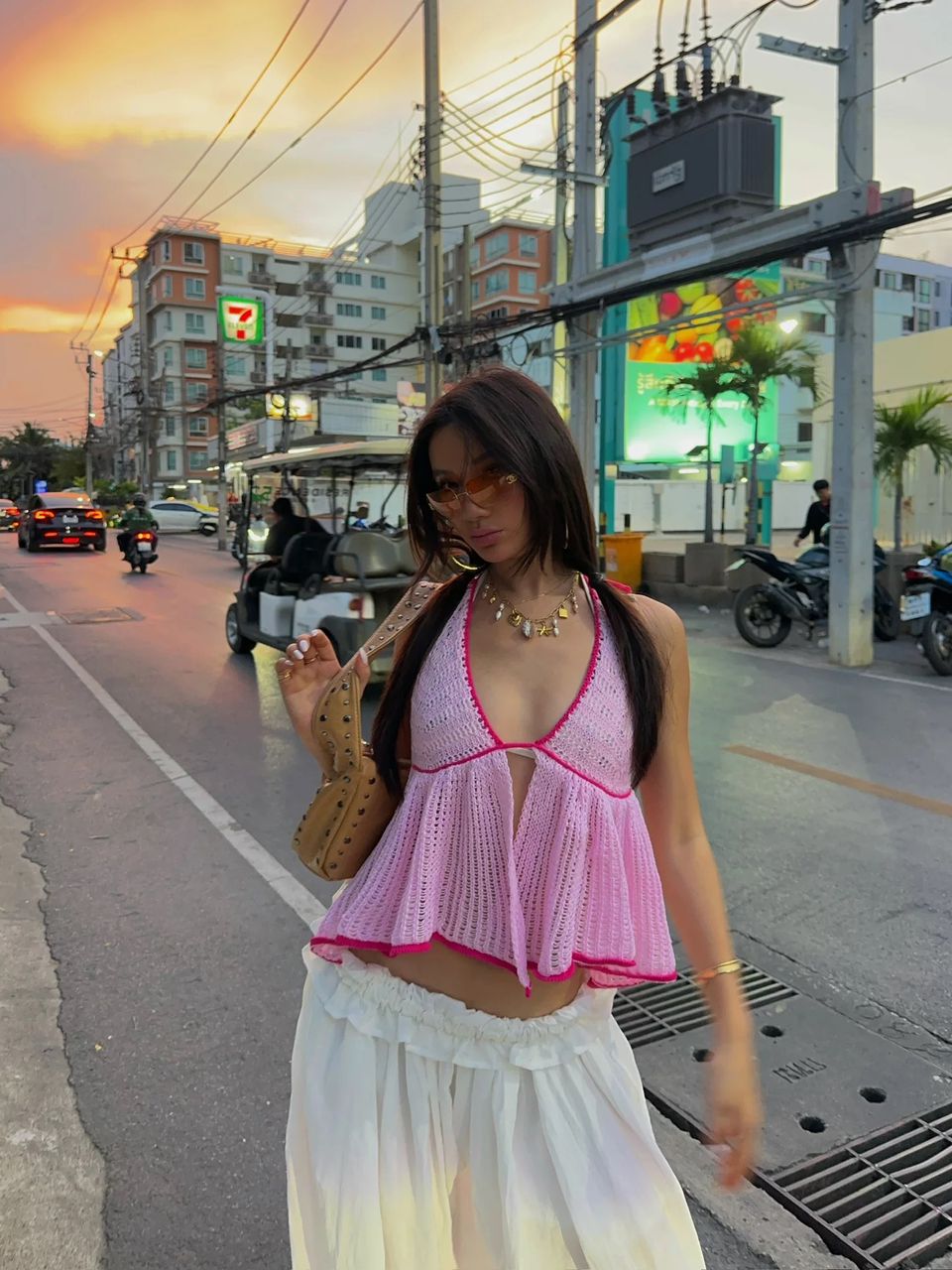 Baby Pink Crochet Halter Top – Y2K Soft Girl Knit Camisole