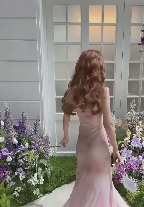 Blush Garden Satin Lace Maxi Dress – Pink by Sherraine