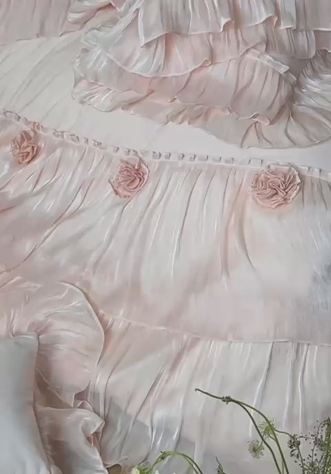 Blush Ruffle Floral 4-Piece Bedding Set